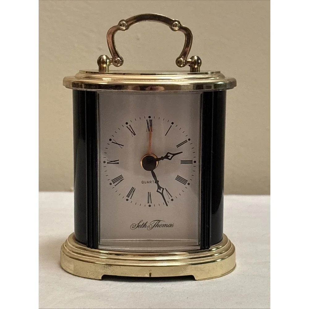 Seth Thomas Brass Quartz Black Gold Alarm Desk Clock Promise 307 Vintage Tested